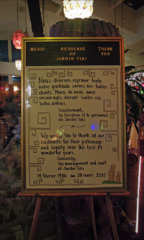 Sign posted during Jardin Tiki's final week of business